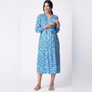 Seraphine Maternity & Nursing Margaux Floral Tiered Midi Dress Blue Size 6